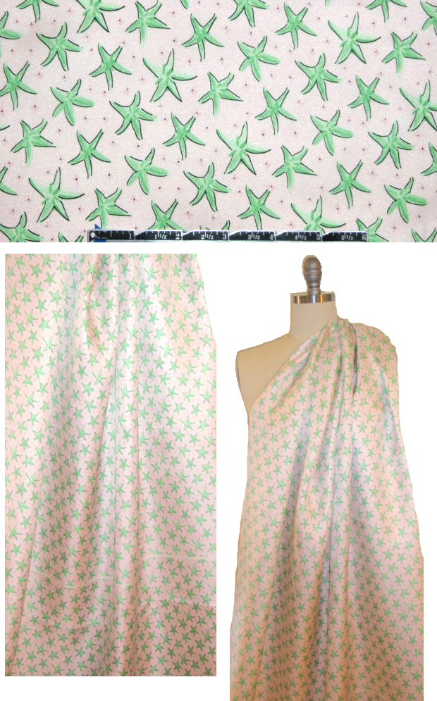 NY designer starfish silk twill panel - mint/pink 1.75 yds