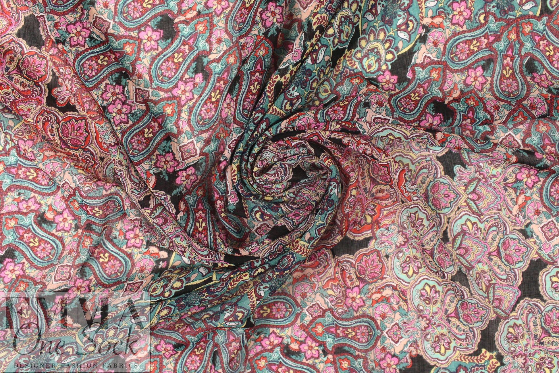 Italian paisley montage crinkle silk/viscose woven