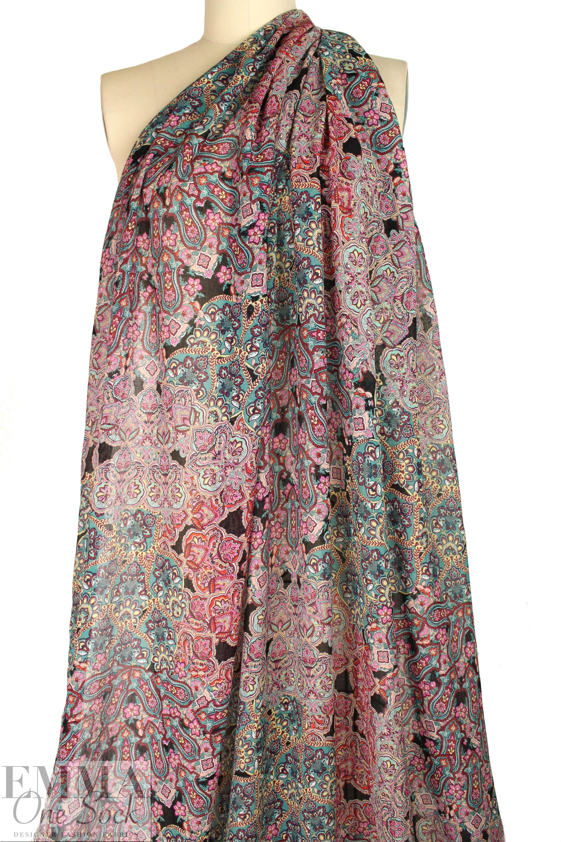 Italian paisley montage crinkle silk/viscose woven