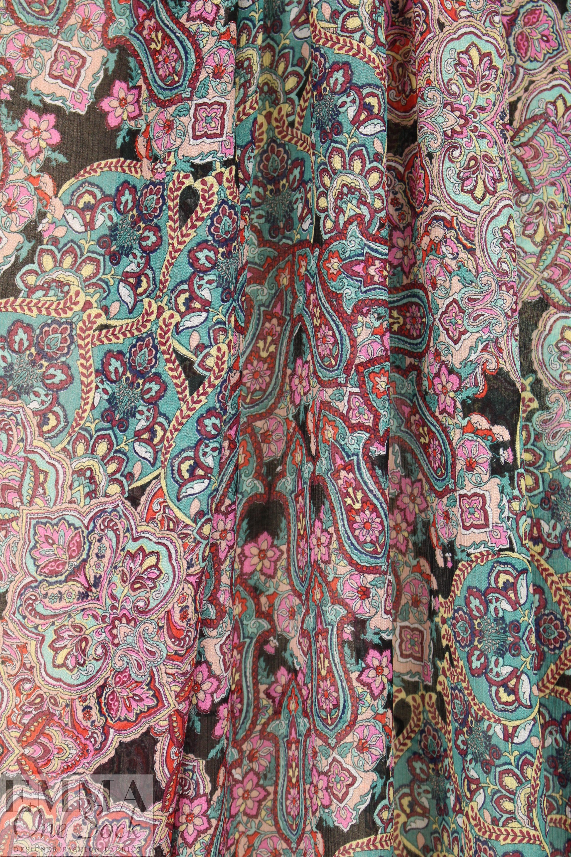 Italian paisley montage crinkle silk/viscose woven