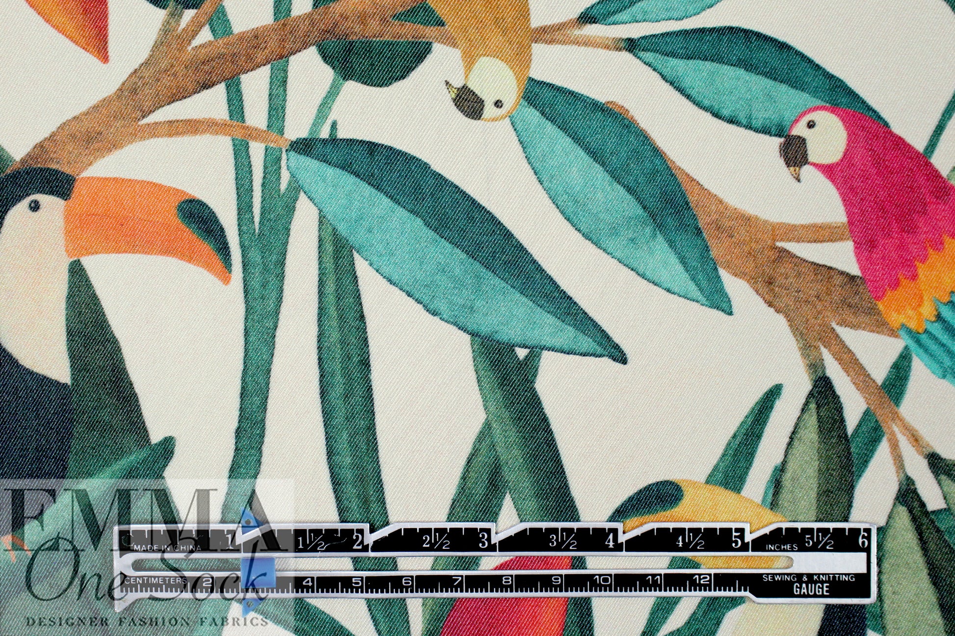 Italian designer 'jungle birds' viscose/silk twill woven .75 yds