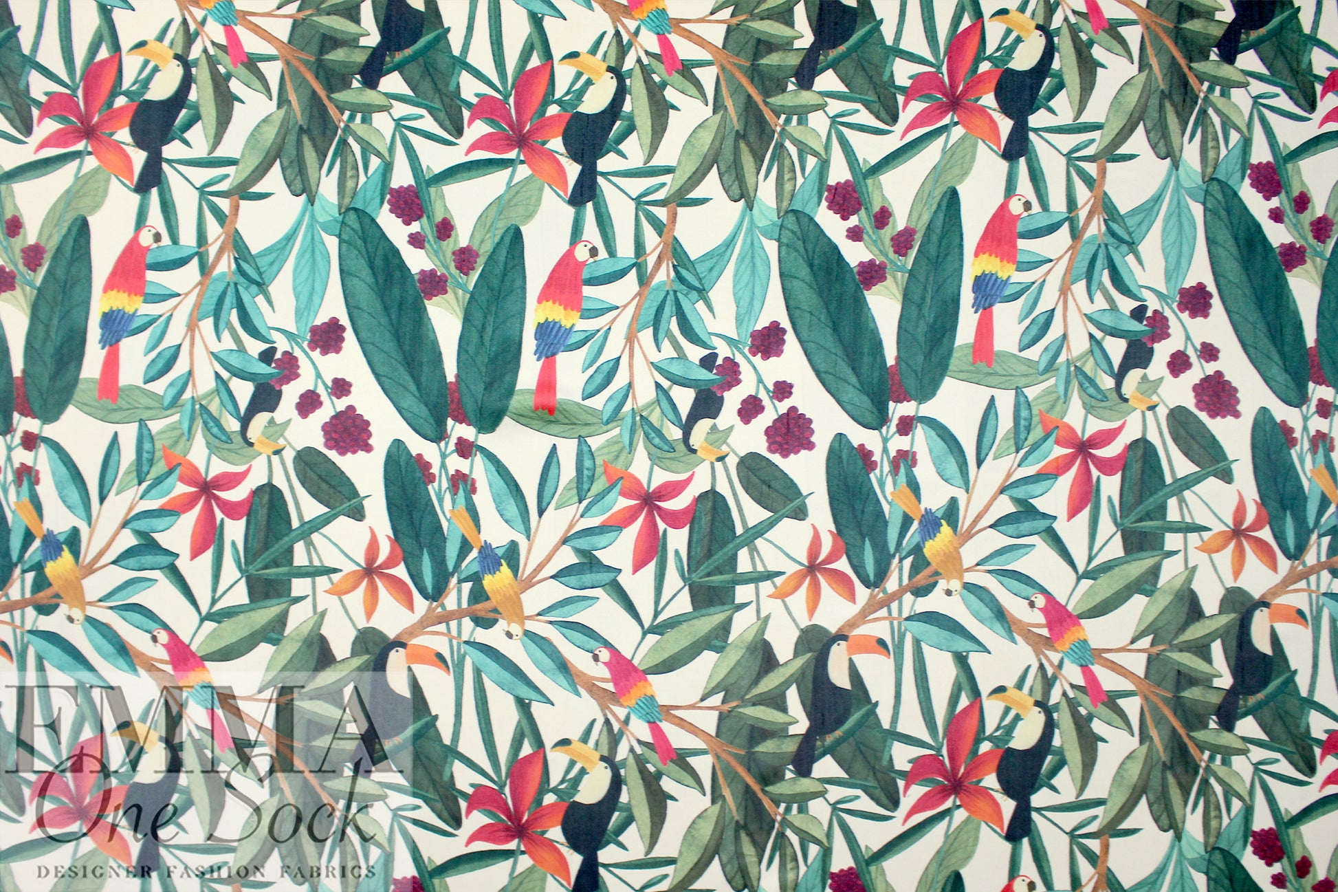 Italian designer 'jungle birds' viscose/silk twill woven .75 yds