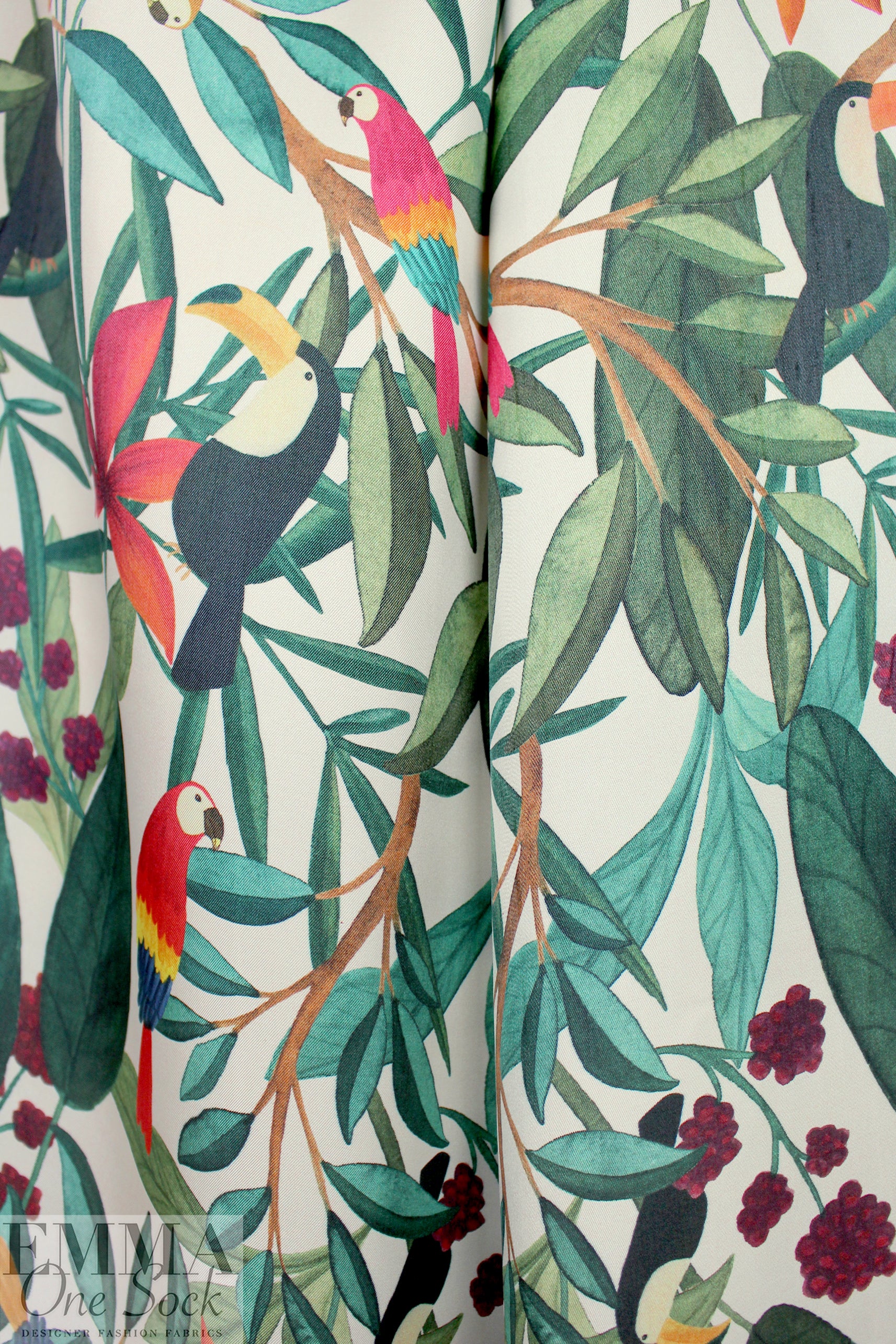 Italian designer 'jungle birds' viscose/silk twill woven 1.25 yds