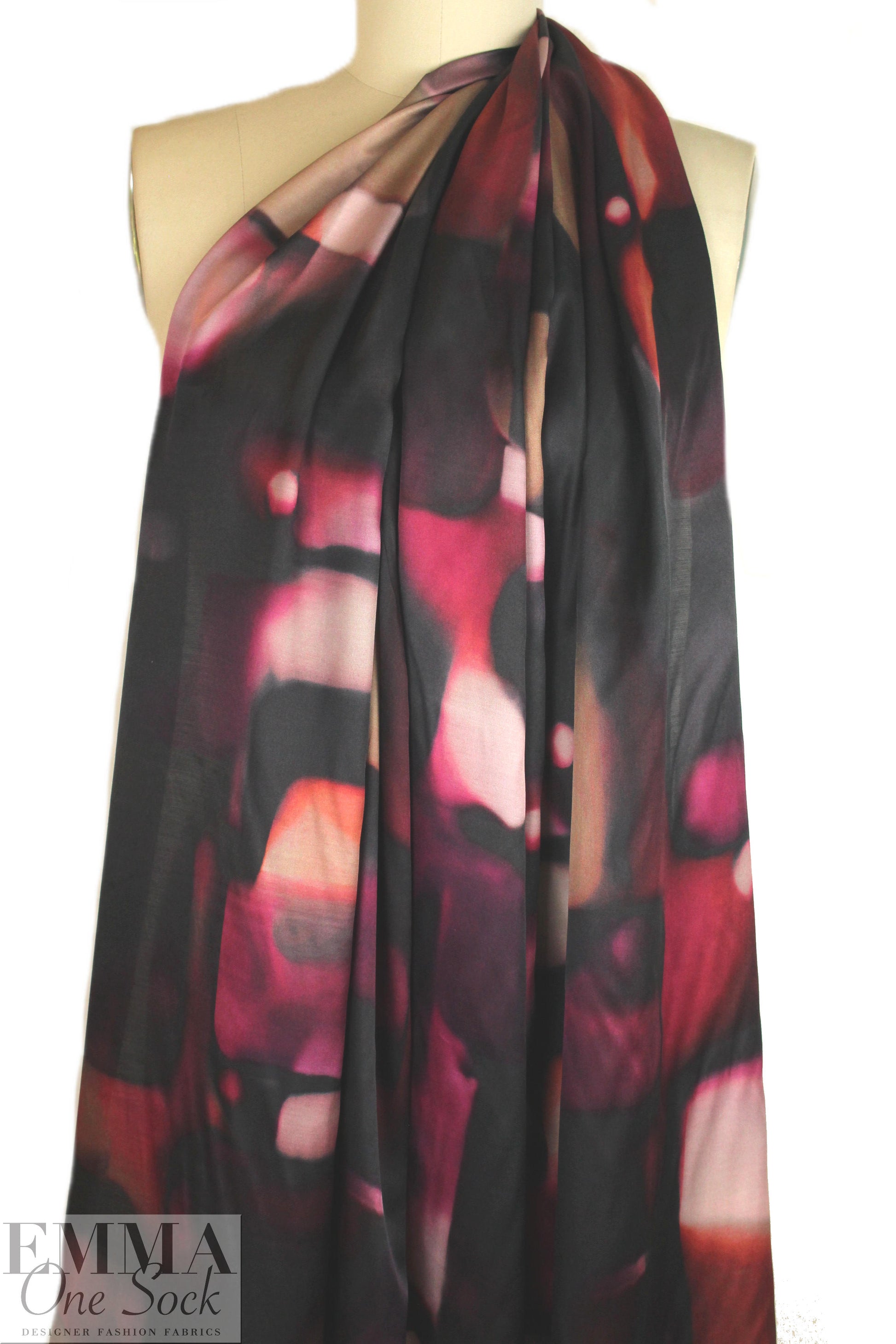 Italian burgundy abstract viscose/silk satin face woven .75 yds