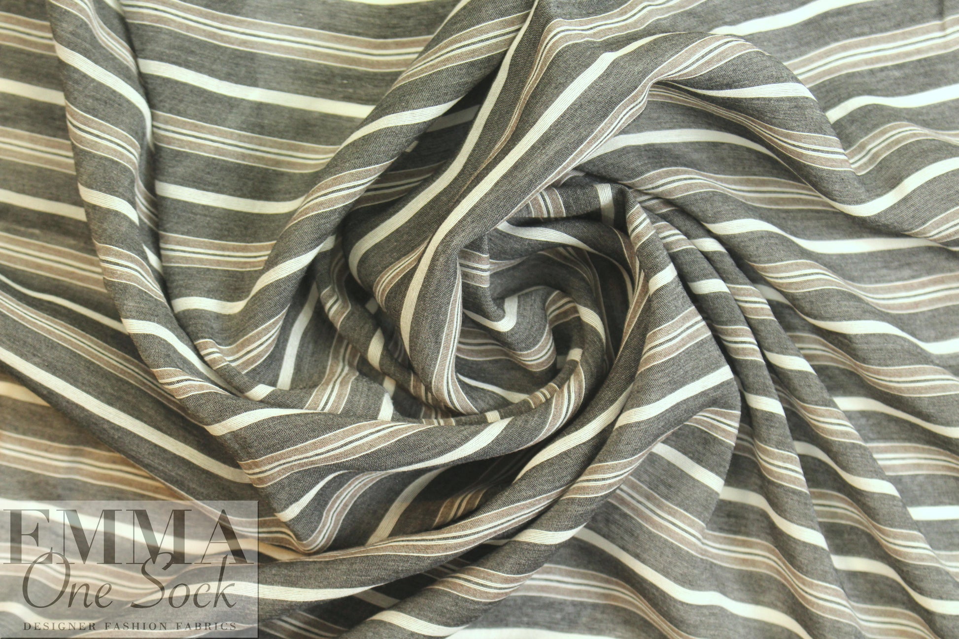 Italian viscose/silk yarn dyed voile - gray/woodsy stripe