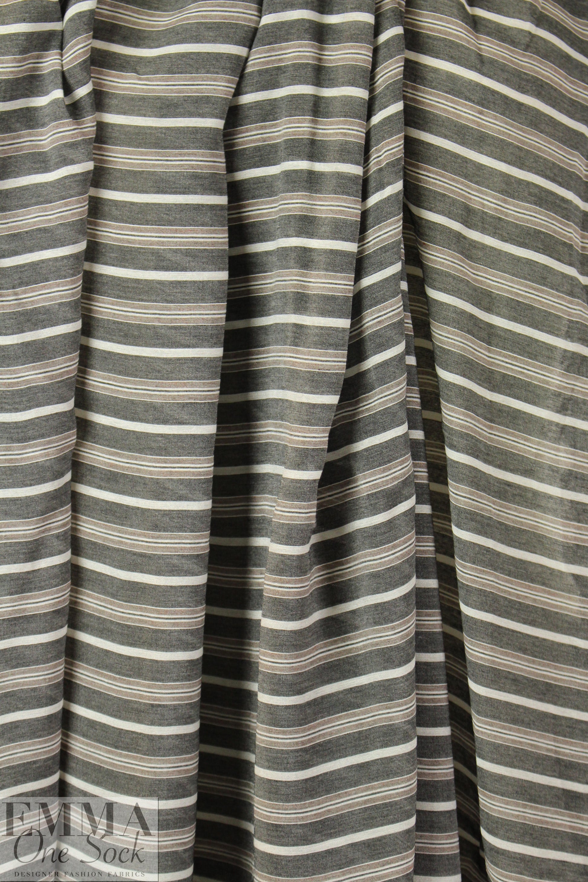 Italian viscose/silk yarn dyed voile - gray/woodsy stripe 1.25 yds