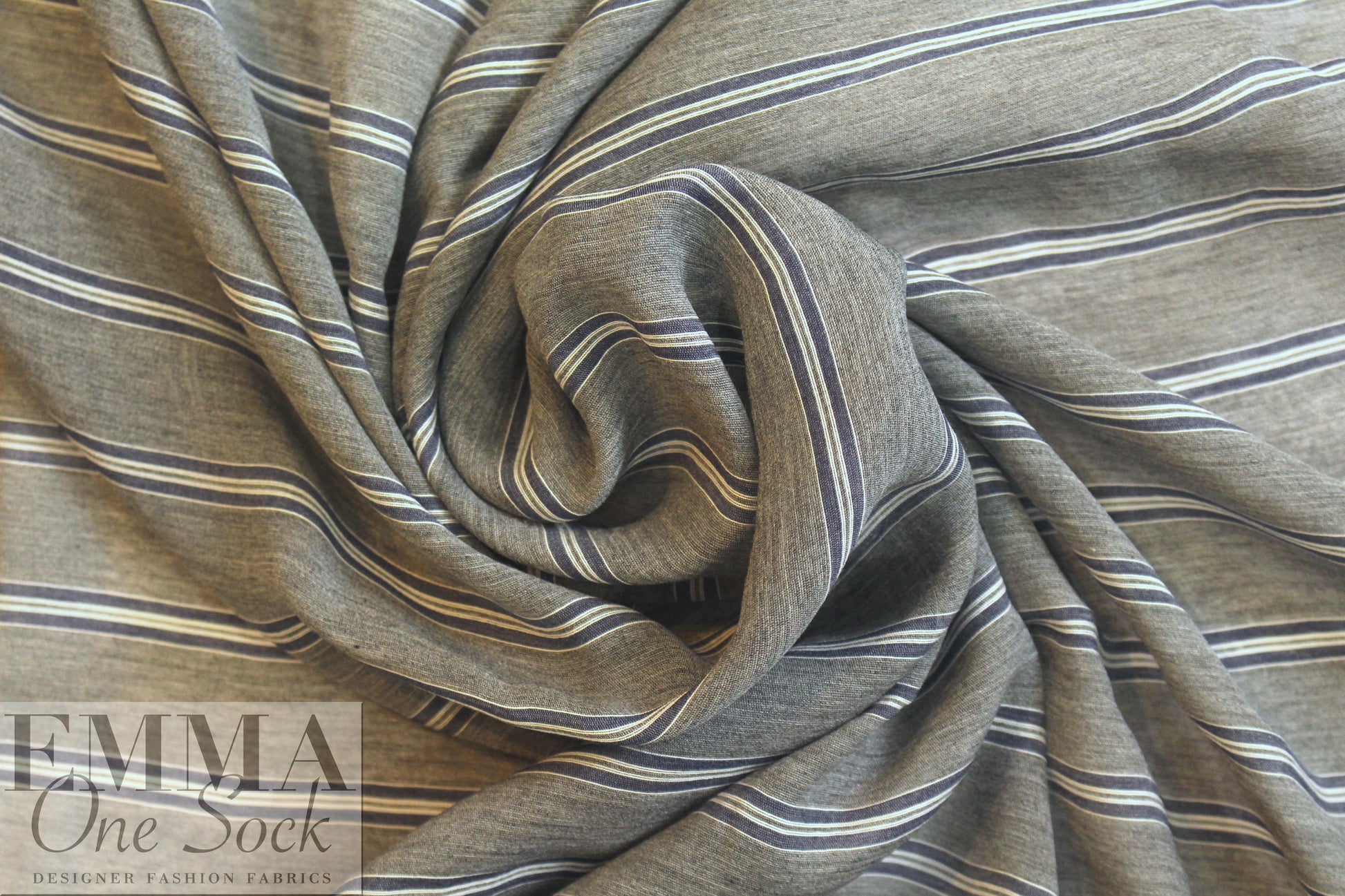 Italian viscose/silk yarn dyed voile - gray/navy stripe 2 yd