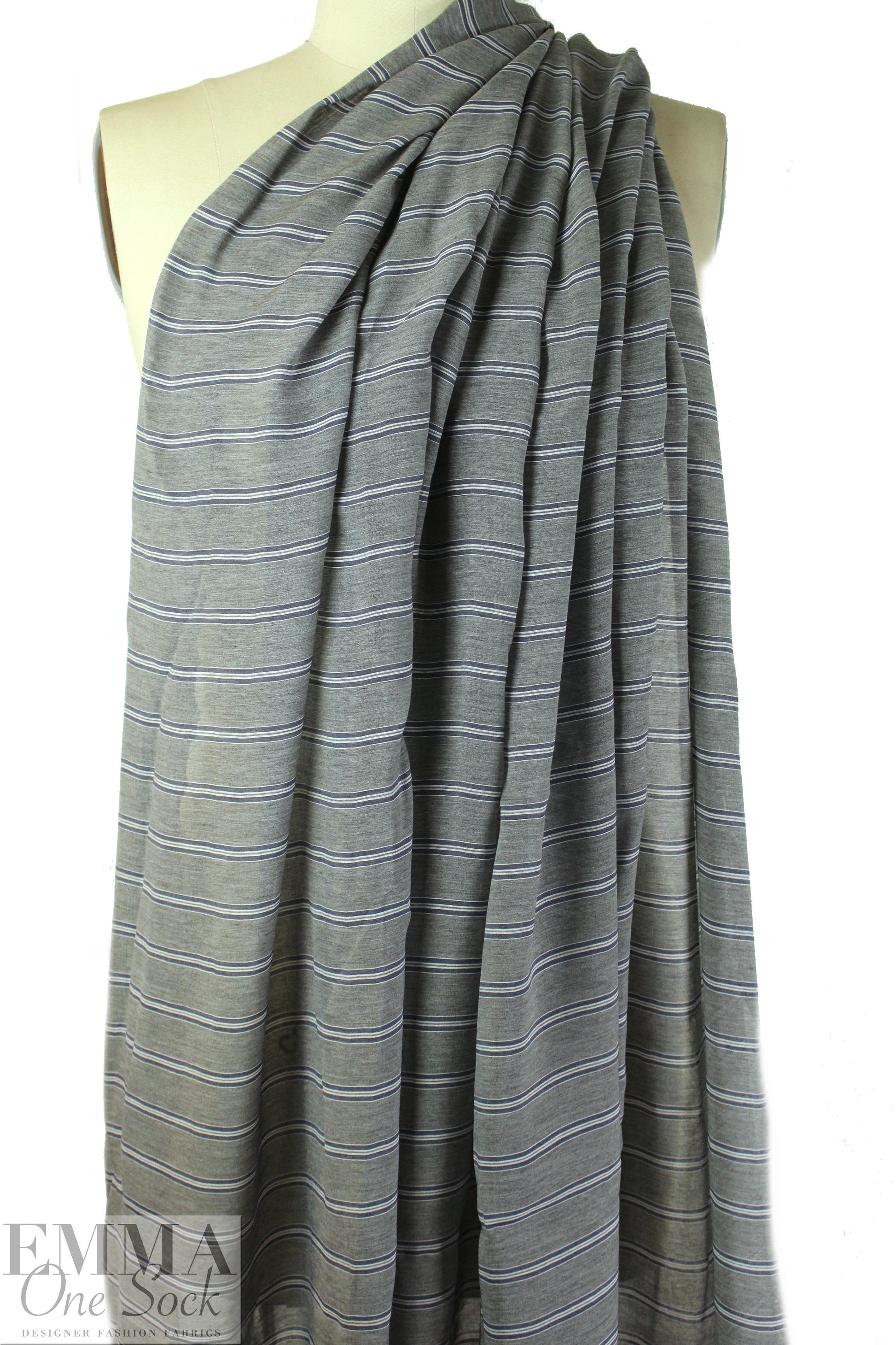 Italian viscose/silk yarn dyed voile - gray/navy stripe 2 yd