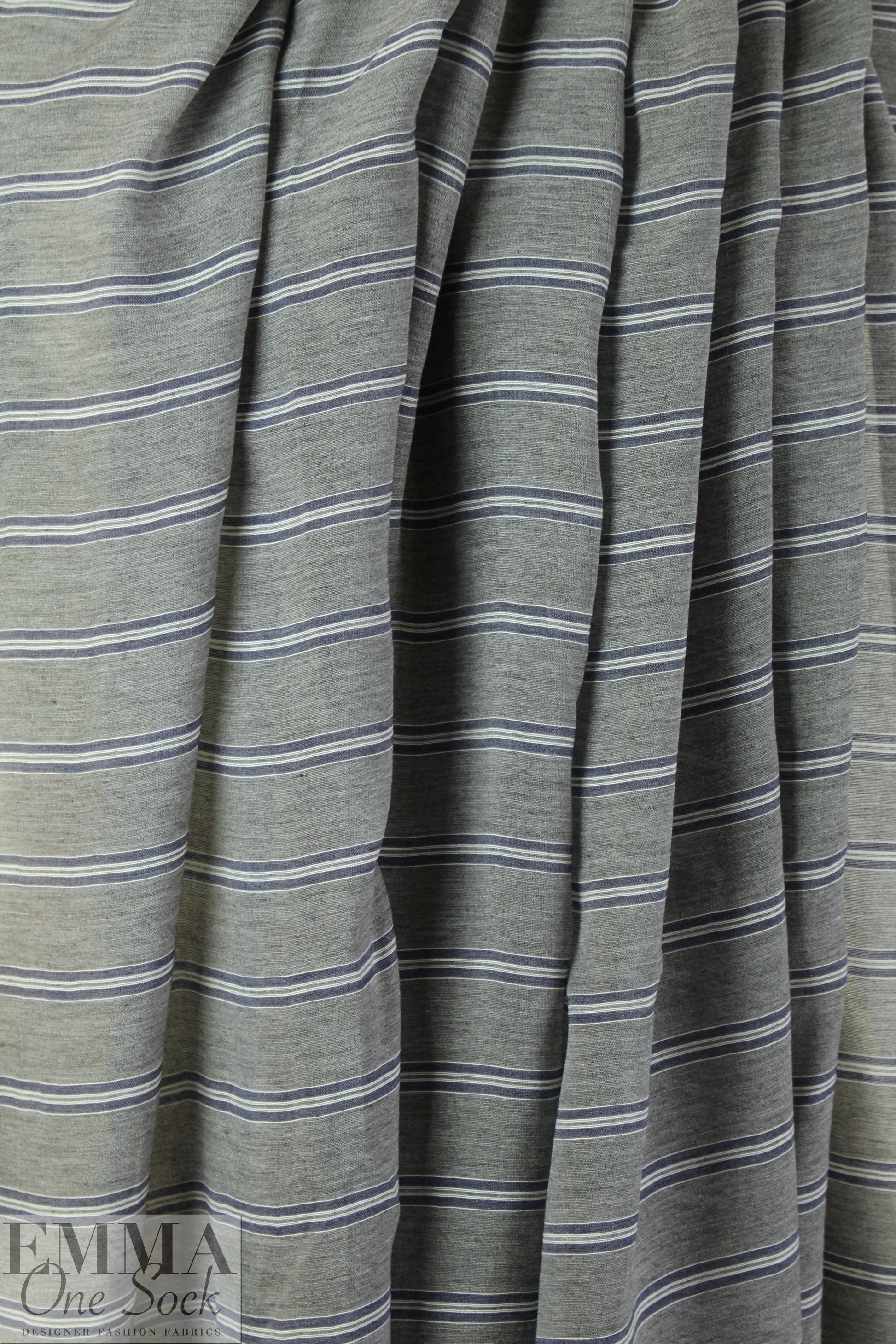 Italian viscose/silk yarn dyed voile - gray/navy stripe 1.75 yds