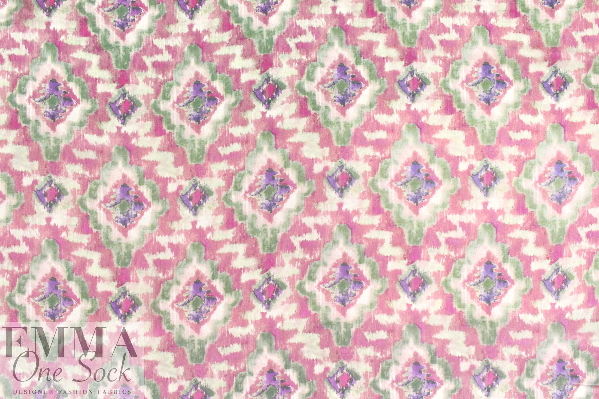 CA designer viscose/silk voile - pink/green motif