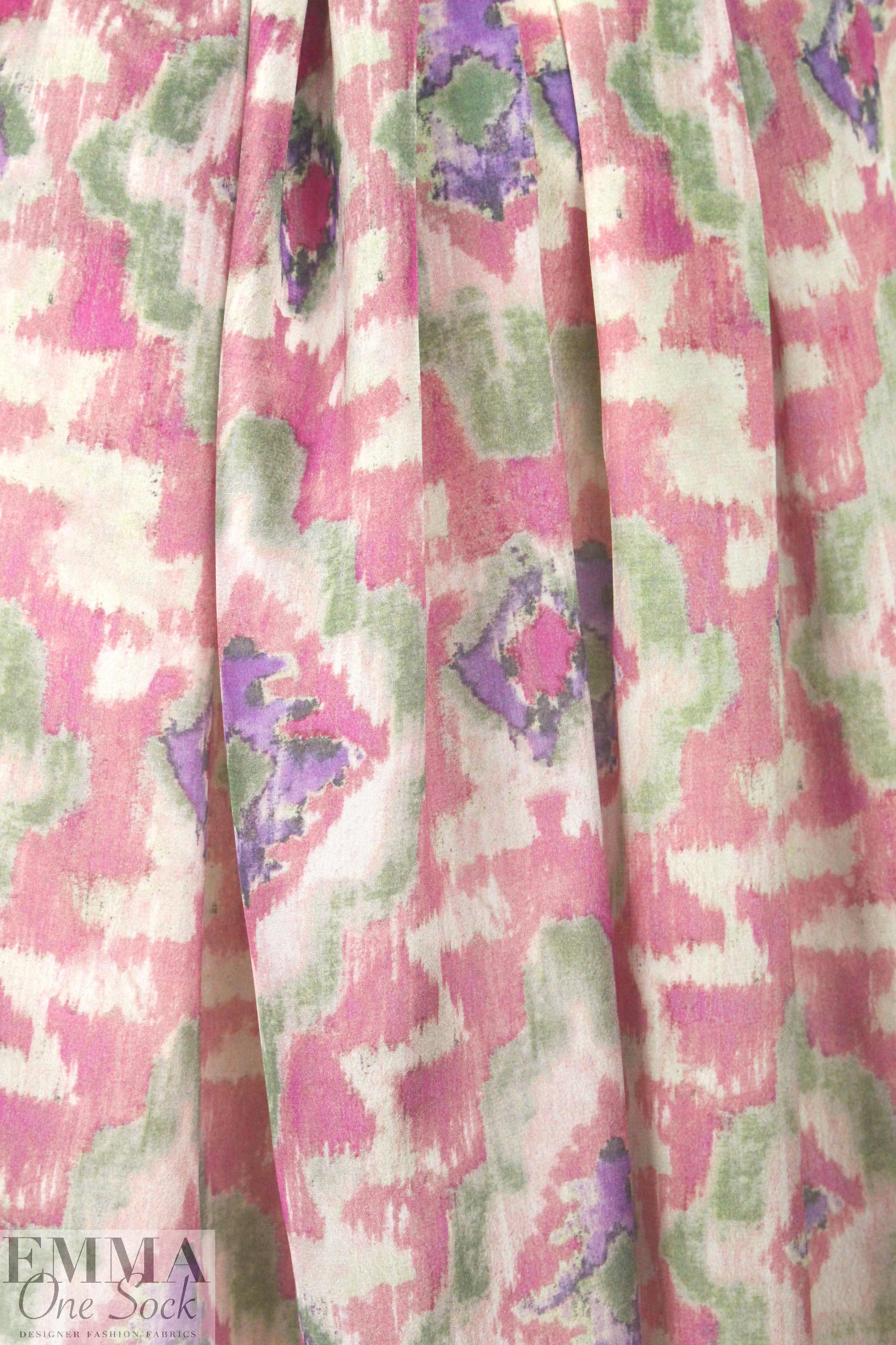 CA designer viscose/silk voile - pink/green motif