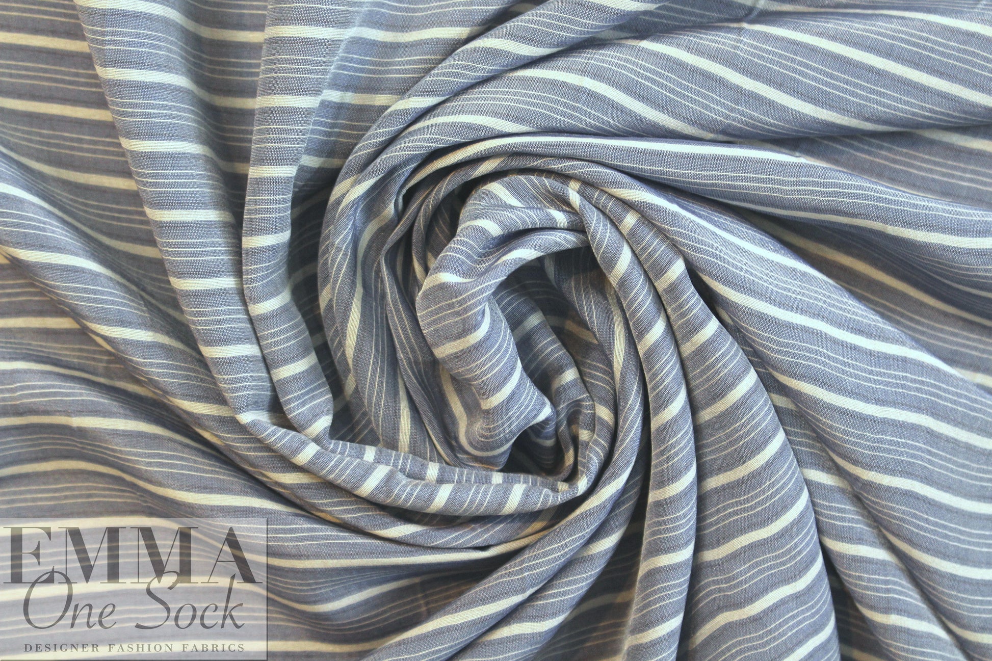 Italian viscose/silk yarn dyed voile - chambray/ivory stripe