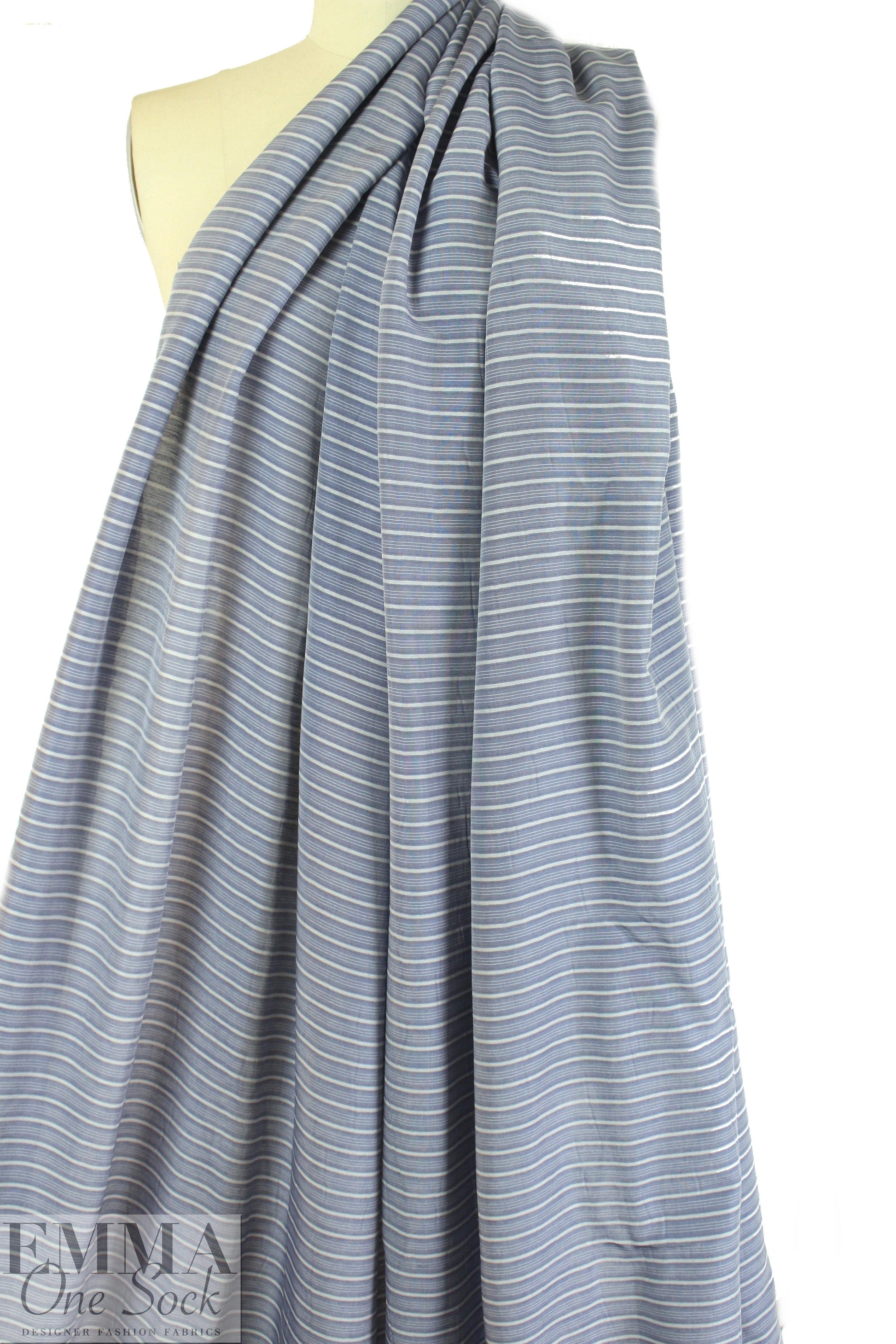 Italian viscose/silk yarn dyed voile - chambray/ivory stripe