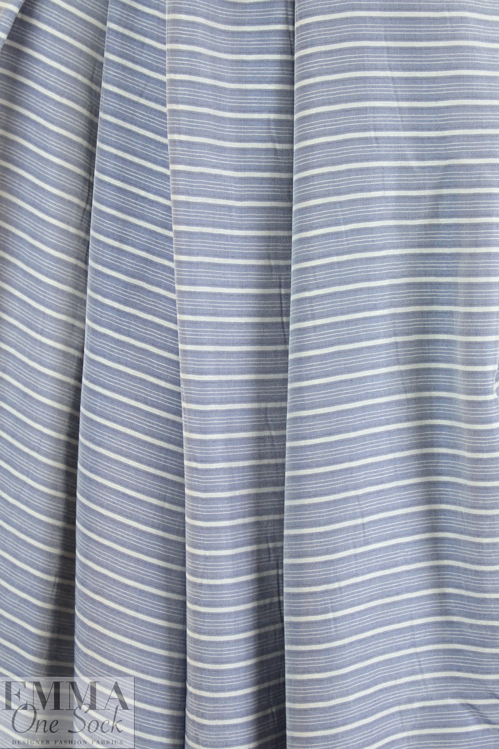 Italian viscose/silk yarn dyed voile - chambray/ivory stripe