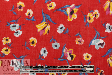 Italian red with flowers crinkle silk/viscose woven