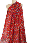 Italian red with flowers crinkle silk/viscose woven