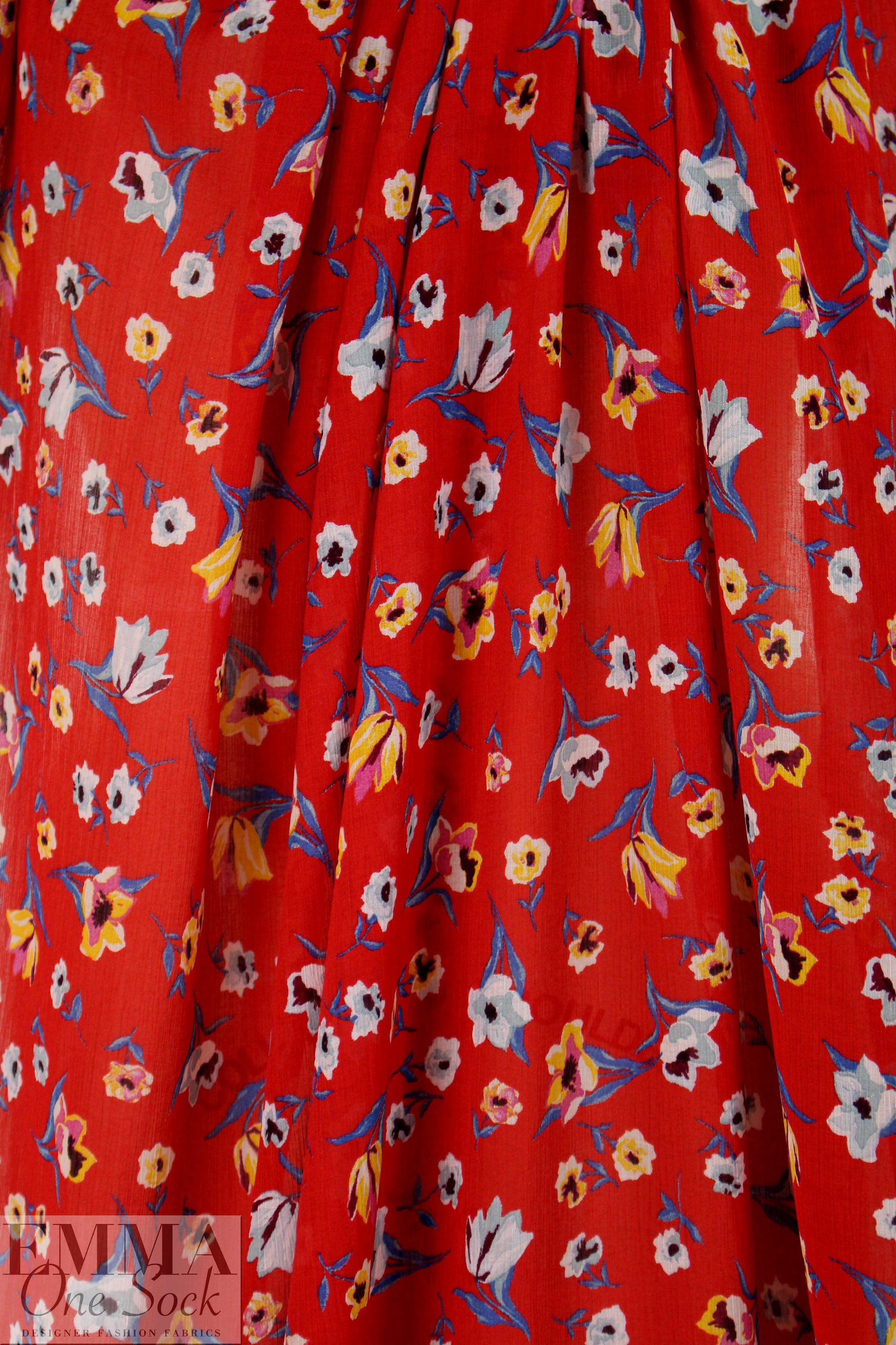 Italian red with flowers crinkle silk/viscose woven 1.66 yd