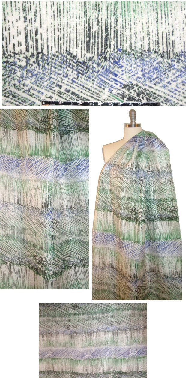 NY designer silk/viscose hatchy abstract woven 1.625 yd