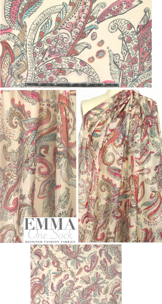 Etr0 Italian stylized paisley print silk voile