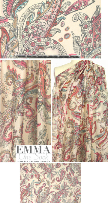 Etr0 Italian stylized paisley print silk voile
