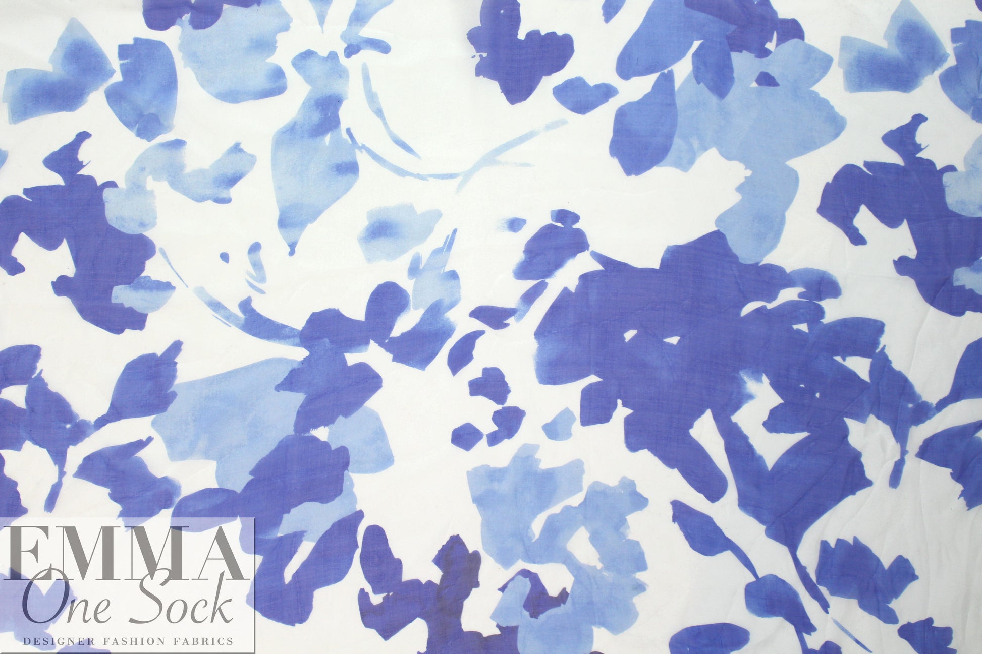 Caroline C0nstas abstract blues on white silk voile