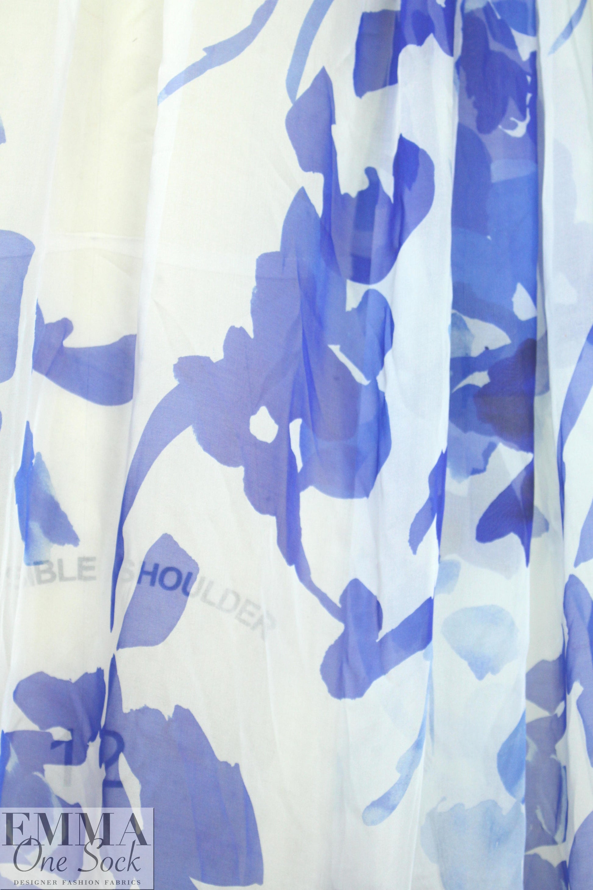 Caroline C0nstas abstract blues on white silk voile