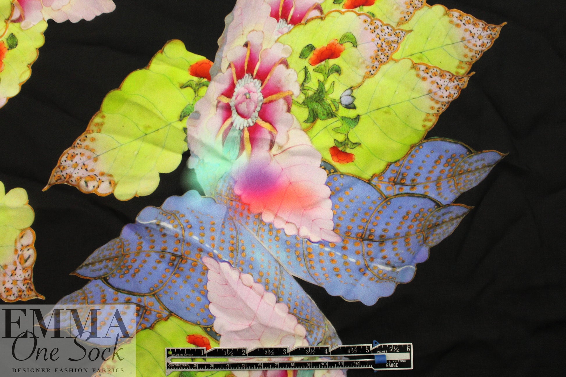 Italian cloisonne' flowers motif printed silk voile