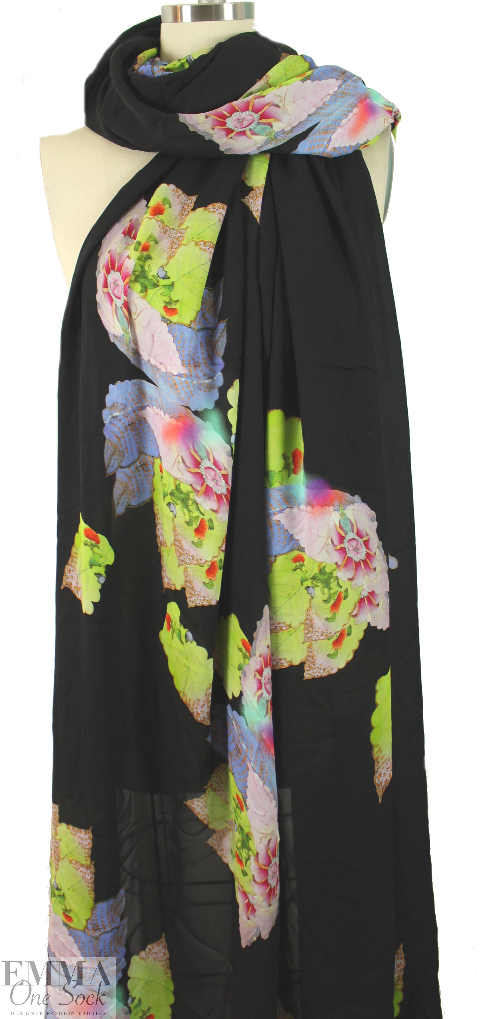 Italian cloisonne' flowers motif printed silk voile