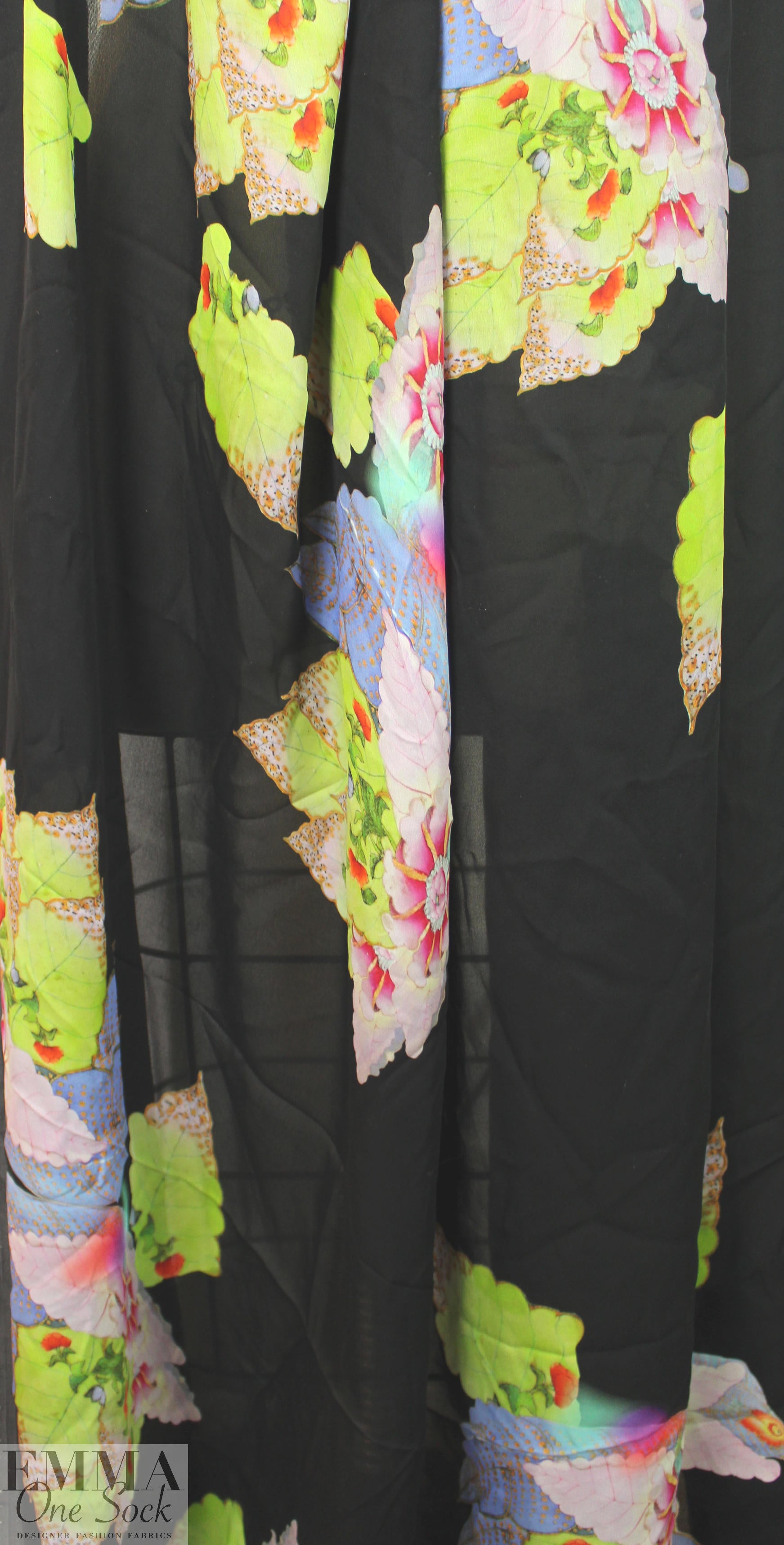 Italian cloisonne' flowers motif printed silk voile