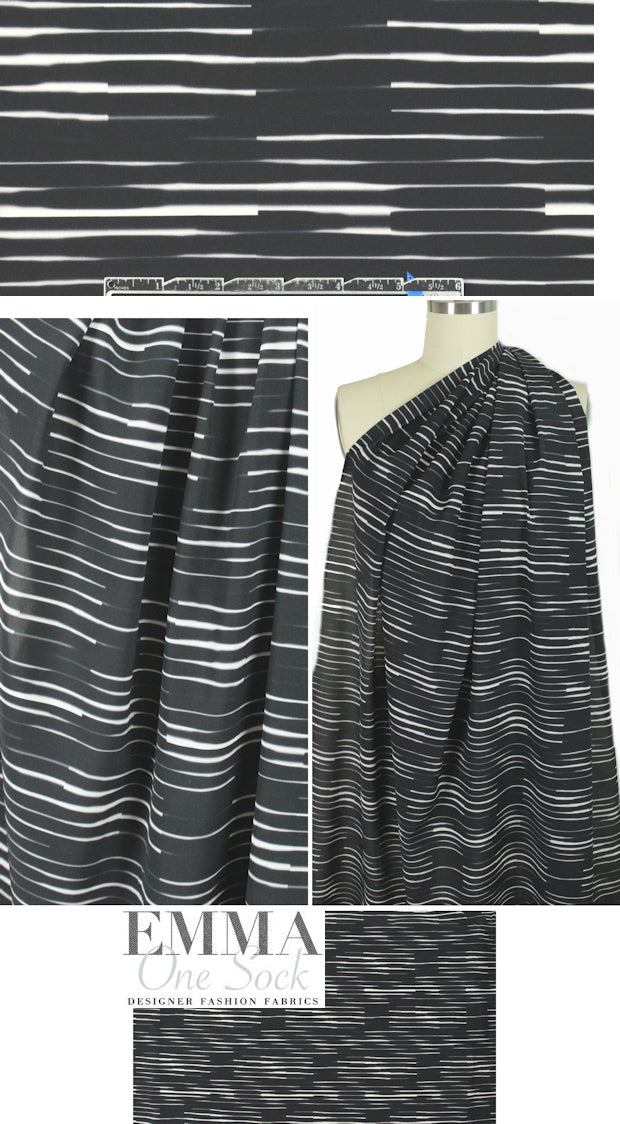 The0ry black/white techno-stripe silk stretch 1.625 yd