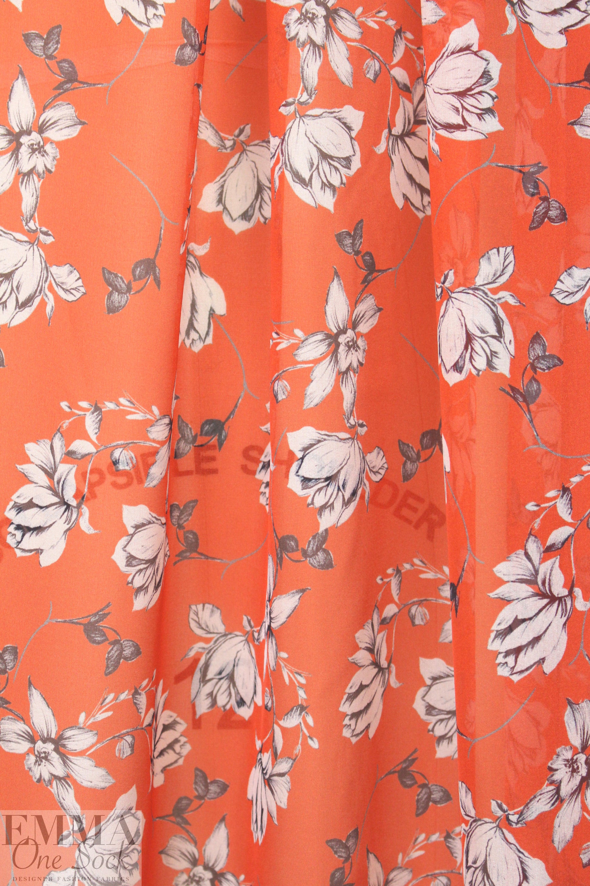 Italian silk voile - b/w flowers on mandarin red 1.75 yd