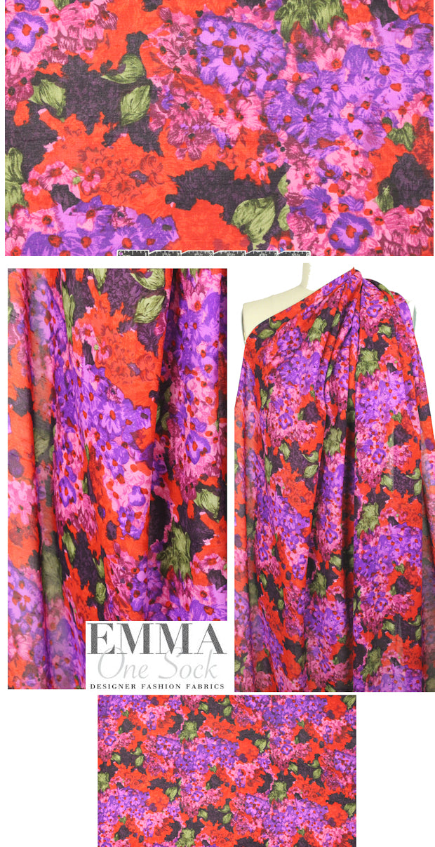 NY designer painter's floral stretch silk georgette