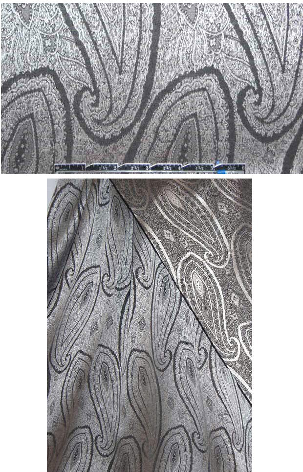 French reversible wool/silk paisley brocade - silver 2.5 yd