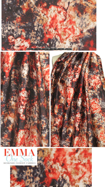 Italian red/aubergine mottled abstract wool/silk woven