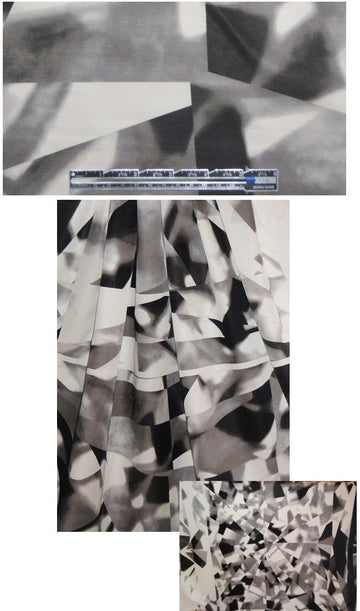 0scar gray/cream prism abstract silk satin panel