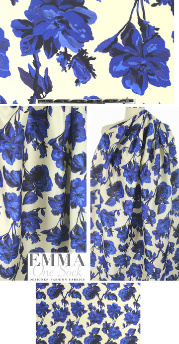 Whit NY royal/ivory floral wool/silk woven