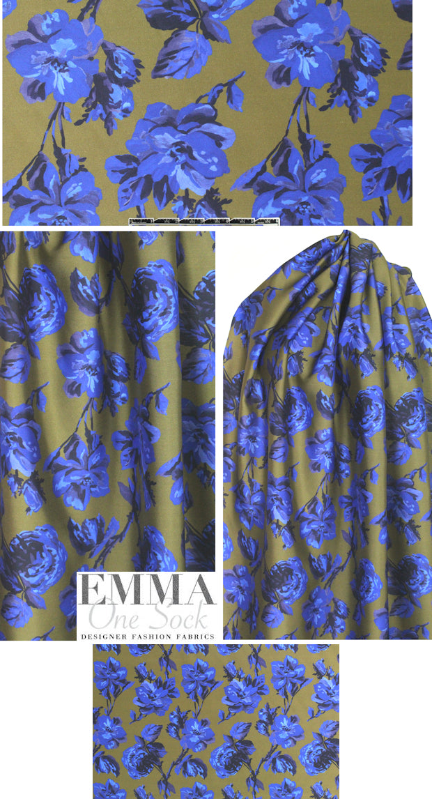 Whit NY olive/cobalt floral wool/silk woven