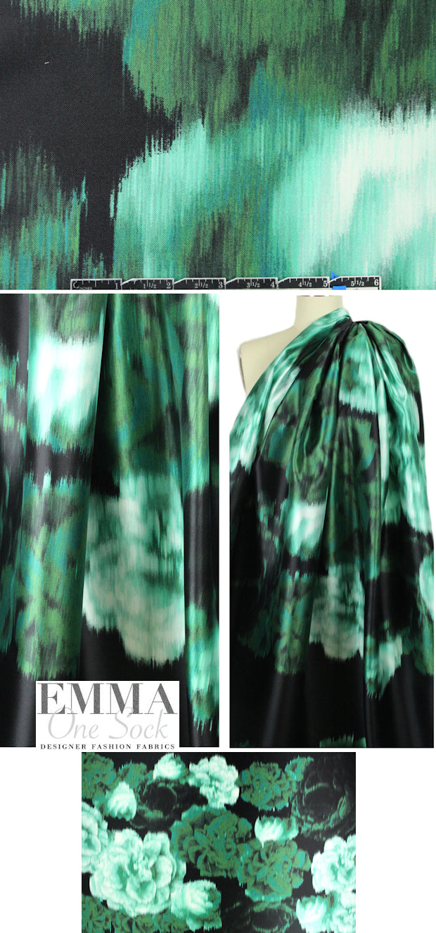 Italian emerald garden wool/silk woven panel