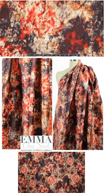 Italian red/aubergine mottled abstract wool/silk woven