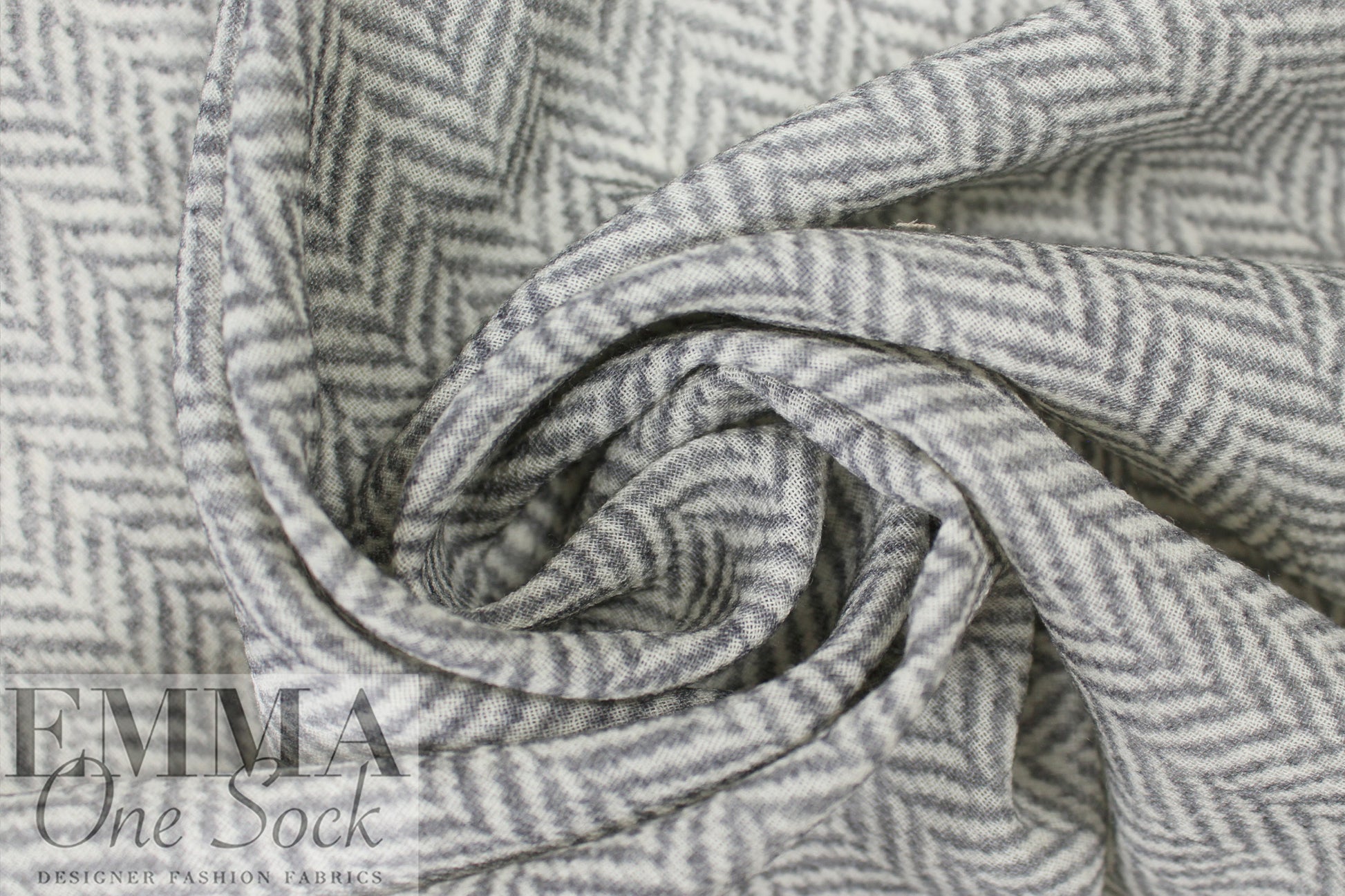 Italian herringbone wool/silk crepe - pewter/winter white .875 yds