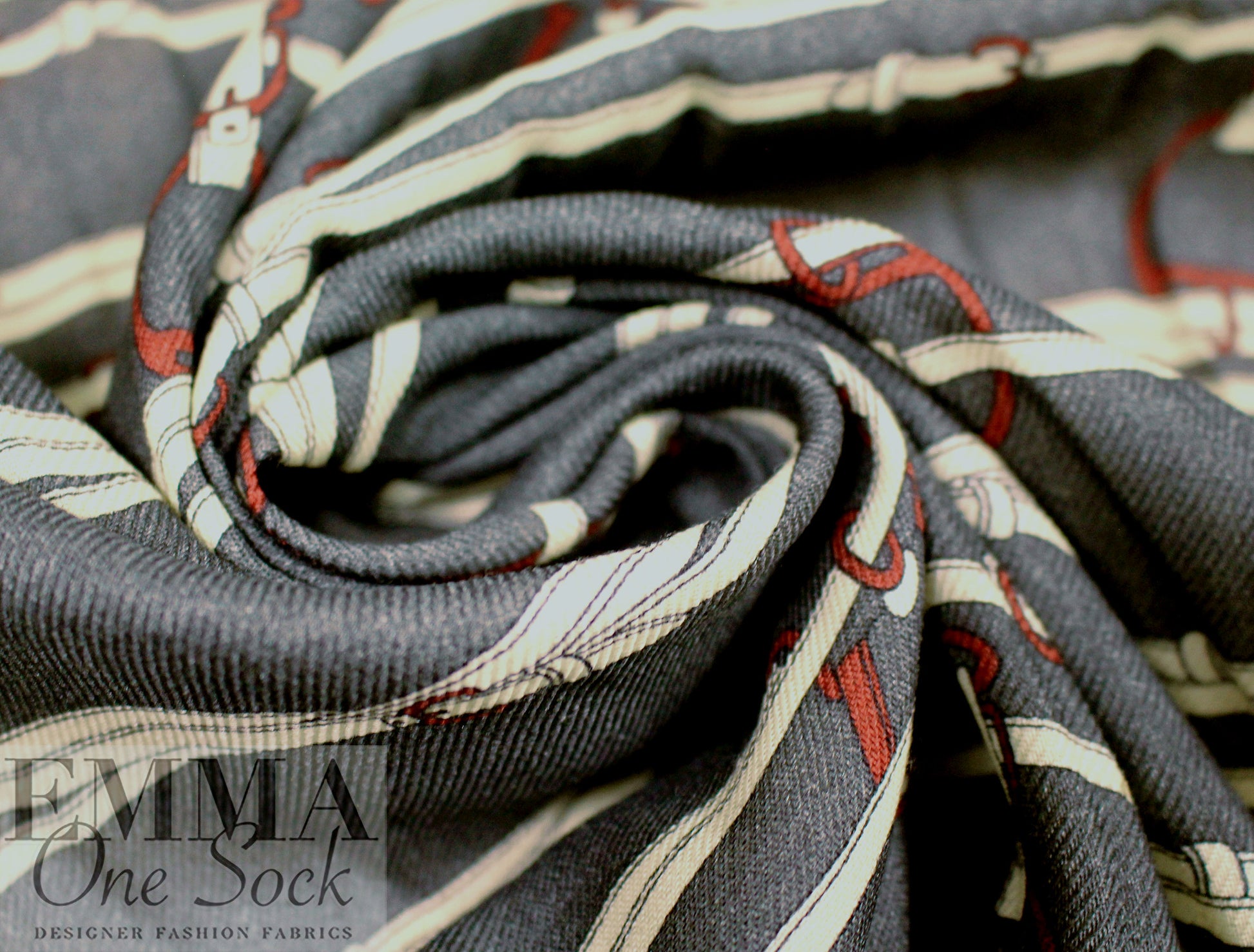 Hermes silk/wool twill woven - belted graphic 1.625 yd