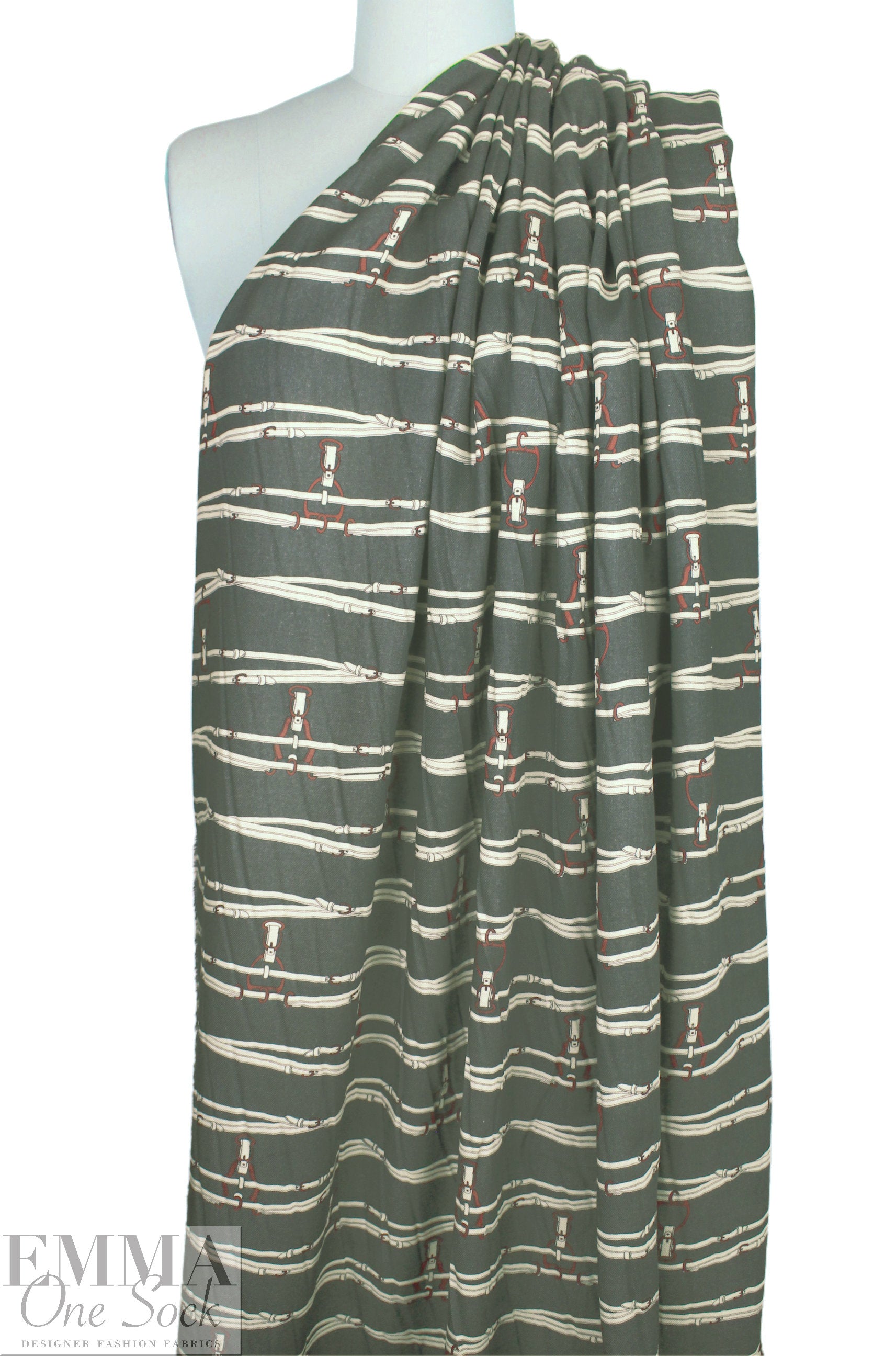 Hermes silk/wool twill woven - belted graphic 1.625 yd