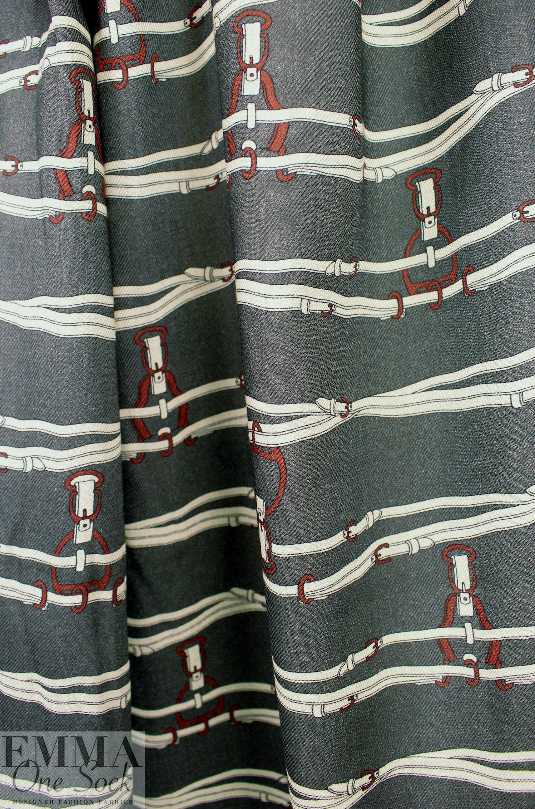 Hermes silk/wool twill woven - belted graphic 1.625 yd