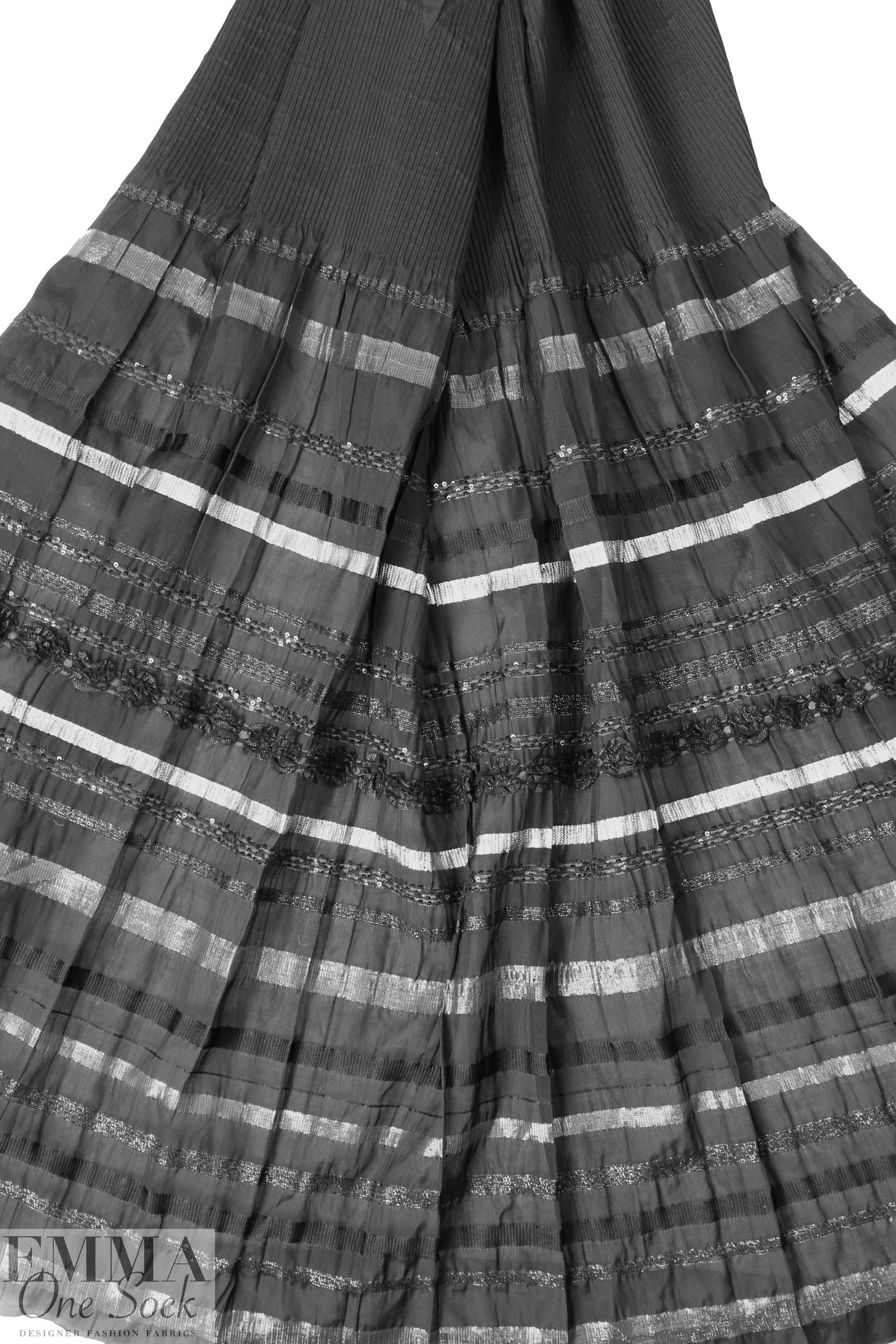 French jacquard weave skirt panel - black/silver 1 panel