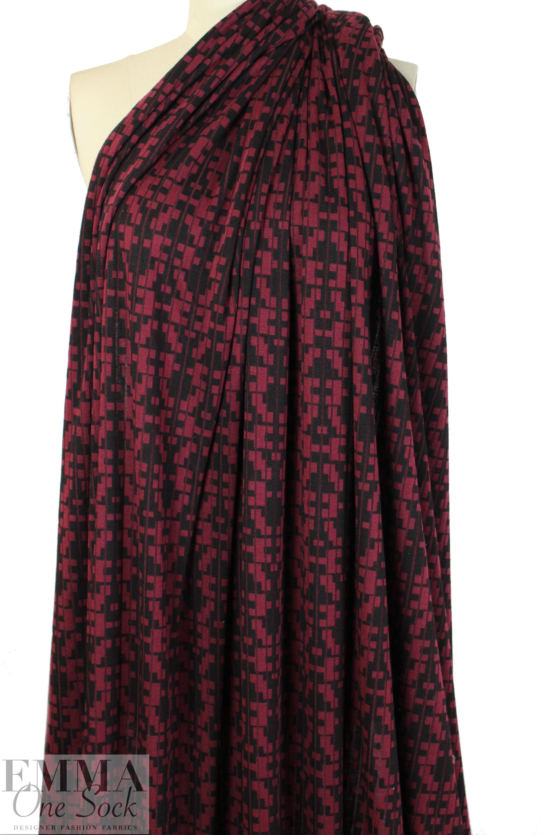 NY designer slatted tetris sweater knit - black/wine