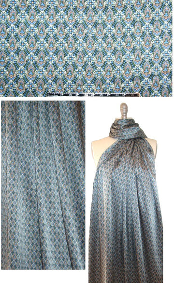 NY designer blue/green/peach graphic silk charmeuse