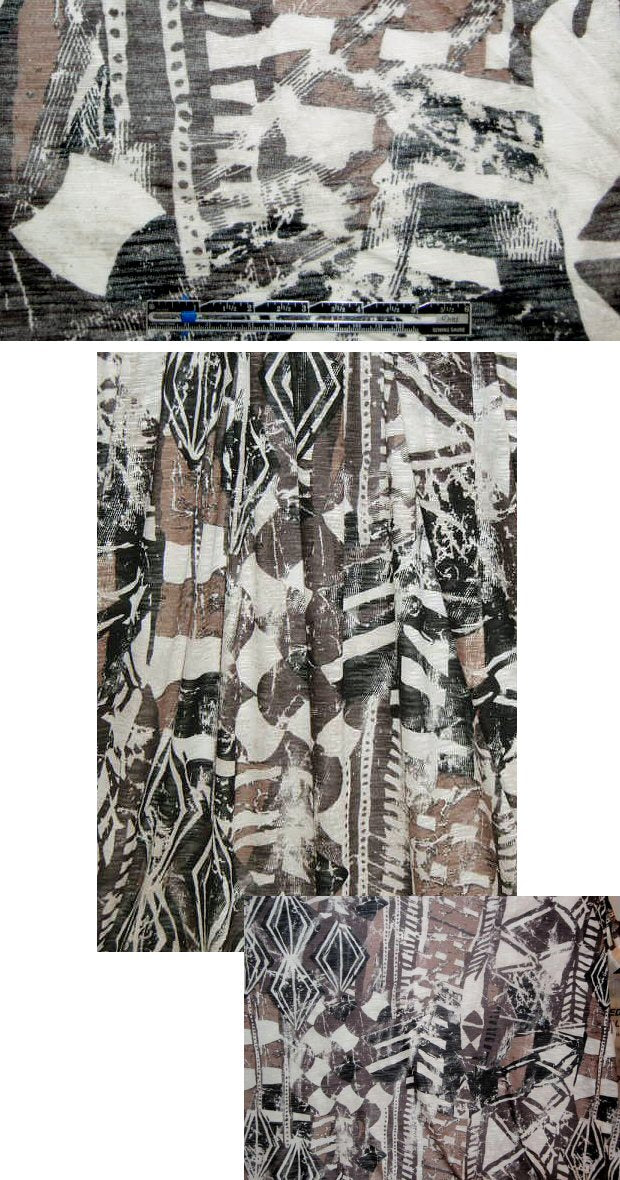 NY designer woodcut montage slubbed rayon knit