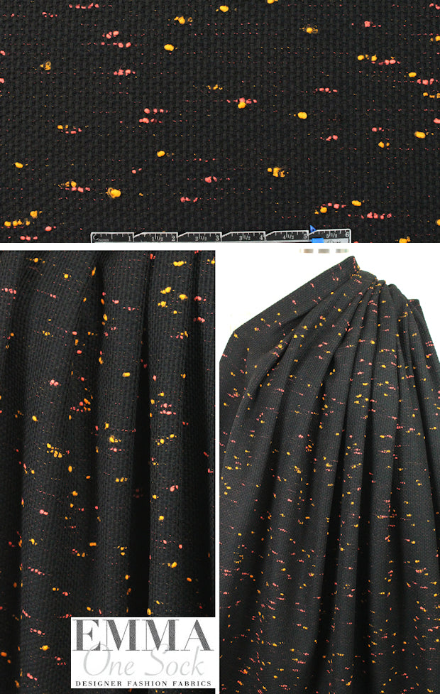 Italian cotton blend textured suiting - black/orange