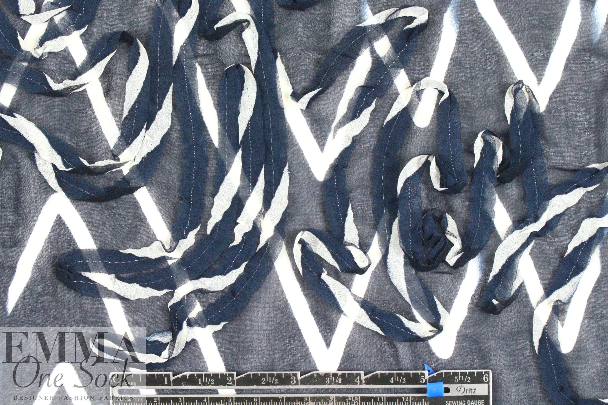 CA designer 'soutache' print - navy chevron 1.5 yd