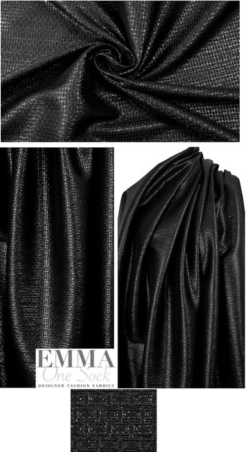 designer vertical stretch grid brocade - black on black